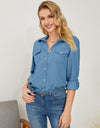 Pocketed Button Up Long Sleeve Denim Shirt