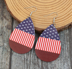 Stars and Stripes PU Leather Teardrop Earrings