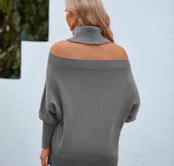 Off Shoulder Turtleneck Batwing Sleeve Sweater