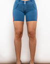 Full Size Side Stripe Buttoned Denim Shorts