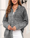 Button Up Dropped Shoulder Denim Top