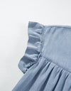 Ruffled Round Neck Cap Sleeve Denim Dress