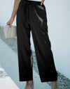 Drawstring Waist Crinkled Wide Leg Pants