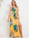 Slit Tied Printed Surplice Dress