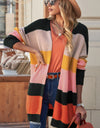 Striped Waffle Knit Open Front Cardigan