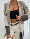 Tricolor Color Block Open Front Cardigan