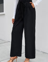 High Waist Ruched Tie Front Wide Leg Pants