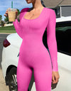 Ribbed Square Neck Long Sleeve Jumpsuit