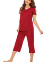 V-Neck Short Sleeve Top and Pants Lounge Set