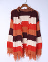 Color Block Frayed Hem Open Front Cardigan