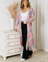 Multicolored Open Front Fringe Hem Cardigan