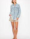 RISEN Button Up Distressed Denim Shirt