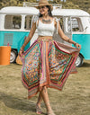 Printed High Waist Handkerchief Hem Skirt