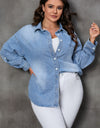 Plus Size Button Up Pocketed Denim Top