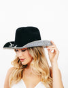 Fame Rhinestone Star Wide Brim Faux Suede Hat