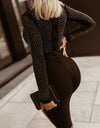 Rhinestone Mock Neck Long Sleeve Dress