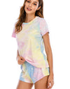 Tie-Dye Round Neck Short Sleeve Top and Shorts Lounge Set