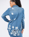 American Bazi Distressed Button Down Denim Shirt Jacket