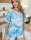 Shiny Tie-Dye Boat Neck Top and Shorts Lounge Set