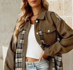 Plaid Collared Denim Jacket