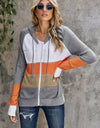 Zip-Up Raglan Sleeve Openwork Hooded Cardigan