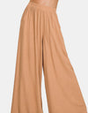 Zenana Pleated Linen Blend Wide Leg Pants