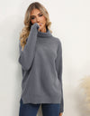 Slit Turtleneck Dropped Shoulder Sweater