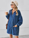 Button Up Pocketed Raw Hem Denim Dress