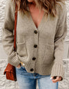 Ribbed Trim Button Down Cardigan with Pockets