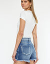 Kancan Button Fly High Rise Raw Hem Denim Shorts