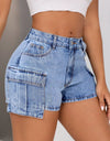 Mid-Rise Waist Denim Shorts with Pockets