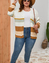 Plus Size Color Block Long Sleeve Cardigan