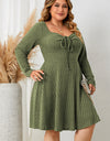 Honey Plus Size Sweetheart Neck Long Sleeve Ribbed Dress