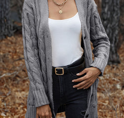 Cable-Knit Button Down Cardigan