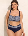 Plus Size Striped Adjustable Strap Two-Piece Swim Set