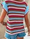 Ruffled Striped V-Neck Cap Sleeve Knit Top