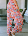 Printed Tie Waist Wide Leg Long Pants