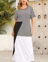 Plus Size Striped Color Block Round Neck Dress