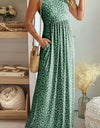 Leopard Round Neck Sleeveless Maxi Dress