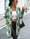 Plaid Dropped Shoulder Cardigan with Pocket