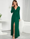 V-Neck Long Sleeve Split Dress