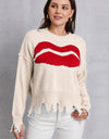 Lip Fringe Round Neck Sweater