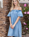 Off-Shoulder Knee-Length Denim Dress