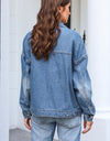 Button Up Dropped Shoulder Denim Jacket with Pockets