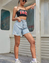 Buttoned Raw Hem Denim Shorts