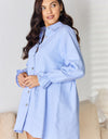 Button Up Collared Neck Flounce Sleeve Denim Dress