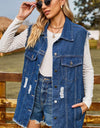 Sleeveless Button-Up Collared Denim Top with Pockets