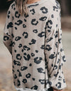 Plus Size Leopard V-Neck Dropped Shoulder T-Shirt