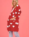 Heart Graphic Open Front Cardigan with Pockets