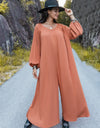 V-Neck Long Sleeve Wide Leg Jumpsuit